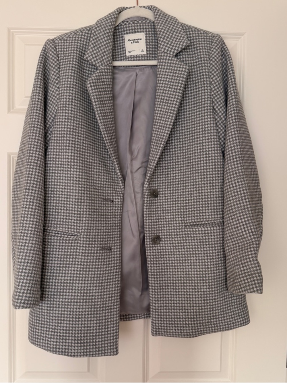 Abercrombie & Fitch Grey Houndstooth Wool-Blend Blazer Coat